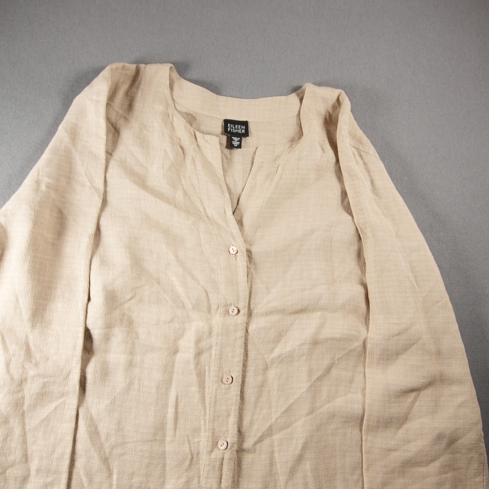 Eileen Fisher Italian Linen Blend Button Front Women Blouse M Long Sleeve Boho - Picture 10 of 15